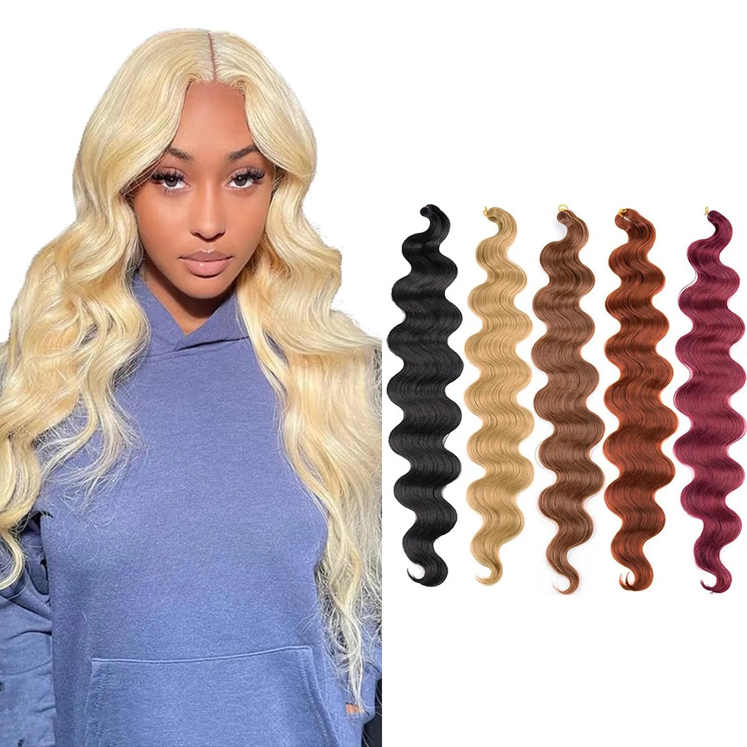Soft Body Wave Crochet Hair 24Inch Synthetic Braids Hair Wavy Ombre Blonde Hair Extensions