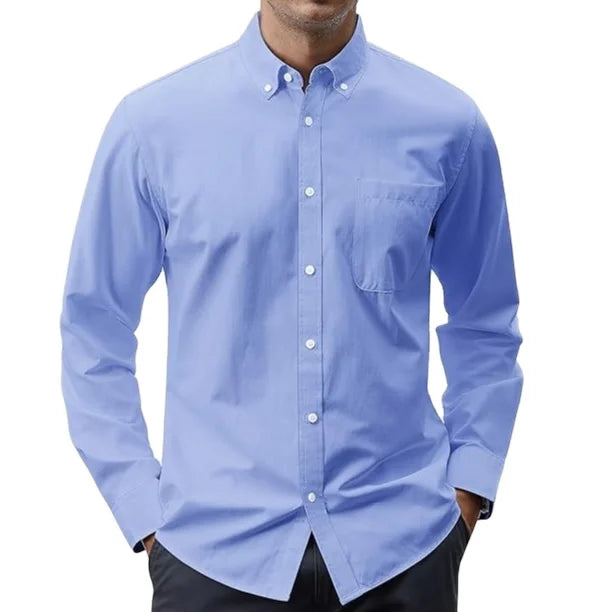 Men's Casual Solid Color Oxford Weave Shirt Pocket Long Sleeve Single Button Cuff Party Wedding Multi-color Shirt