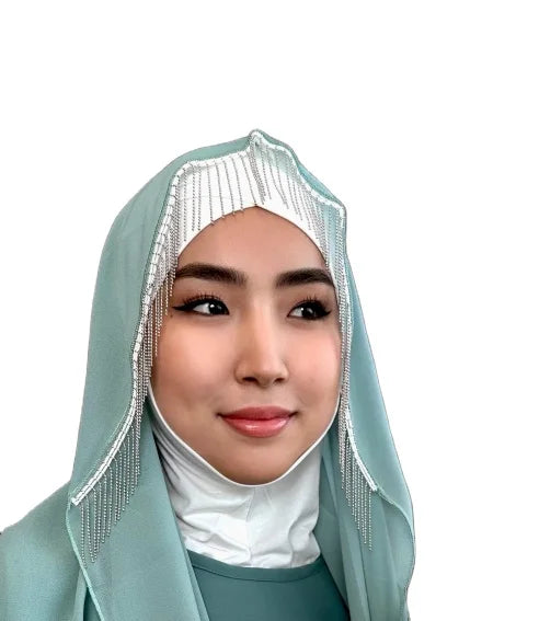 Customization Premium Jersey With Tassel Pearls Stone Chain Tassel Hijab for Women Dubai Muslim Polyester Scarf