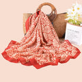 QL New Fashionable Large Square 90*90 Silk Scarf Versatile Rose Printed Cotton Hemp Hair Bandana Summer Plain Style Hair Scarf