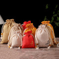 Linen Burlap Drawstring Bag for Gift Jewelry Pouches With Flower Printing