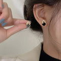 Korean Style Black Zircon Stud Earring for Women Shiny Rhinestone Square Geometric Earrings Girl Party Statement Jewelry Gifts
