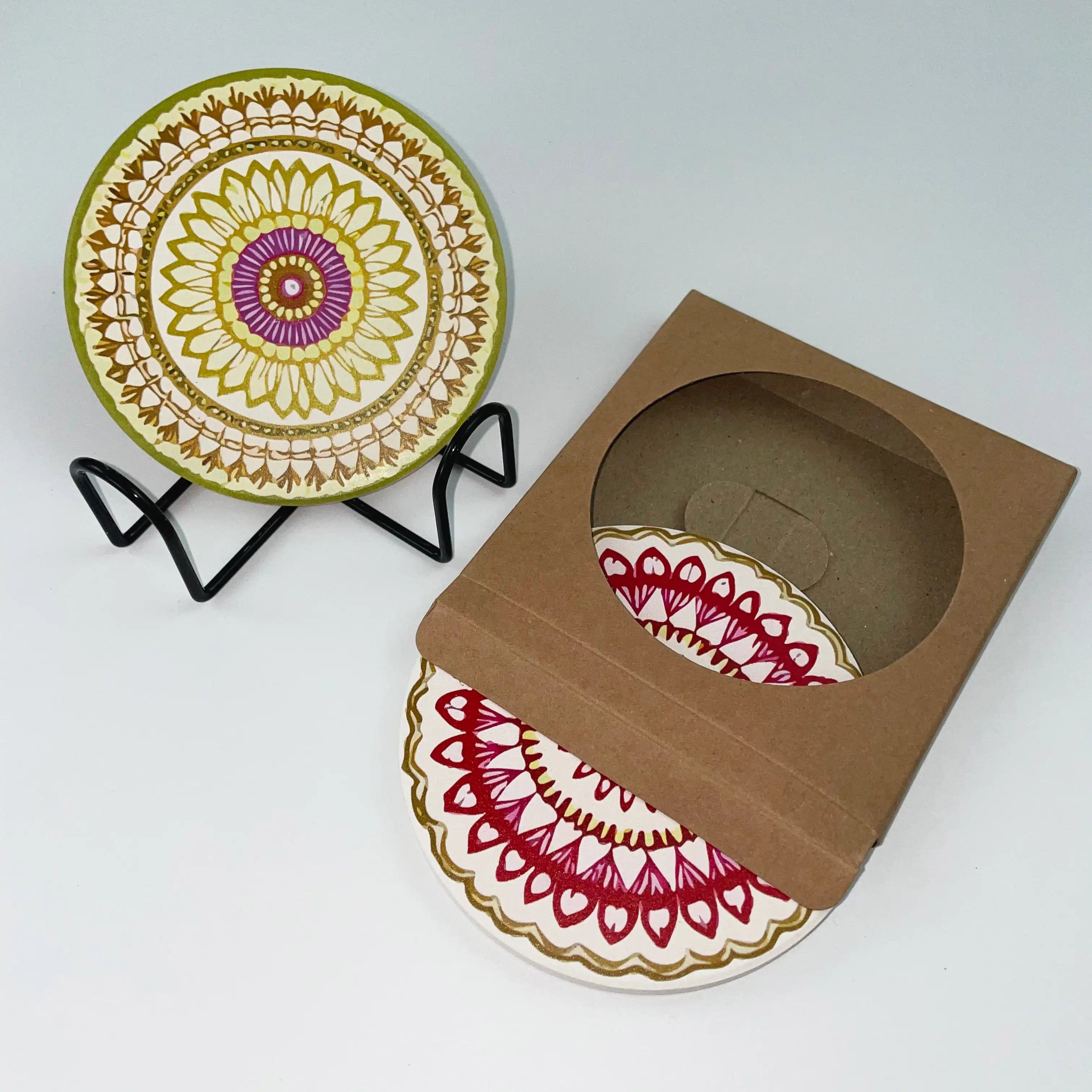 Matte Ceramic Drink Coasters with Non-Slip Cork Backing Water Absorbent Round Cup Coasters for Home & Office Decor Round 10.3cm