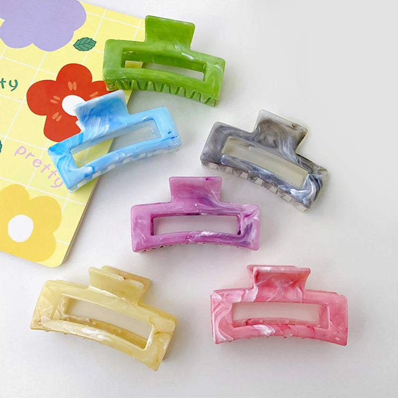 Korean Candy Color Marbling square Hair Clip Claw Girl Large Shark Hair Clamp Clip Cute Colorful Resin Hair Claw Clips