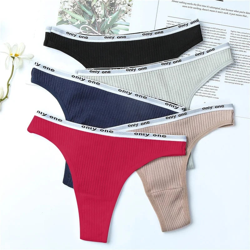 Young Girl & Women's Low-Rise Cotton Knitted Underwear Panties Solid Pattern