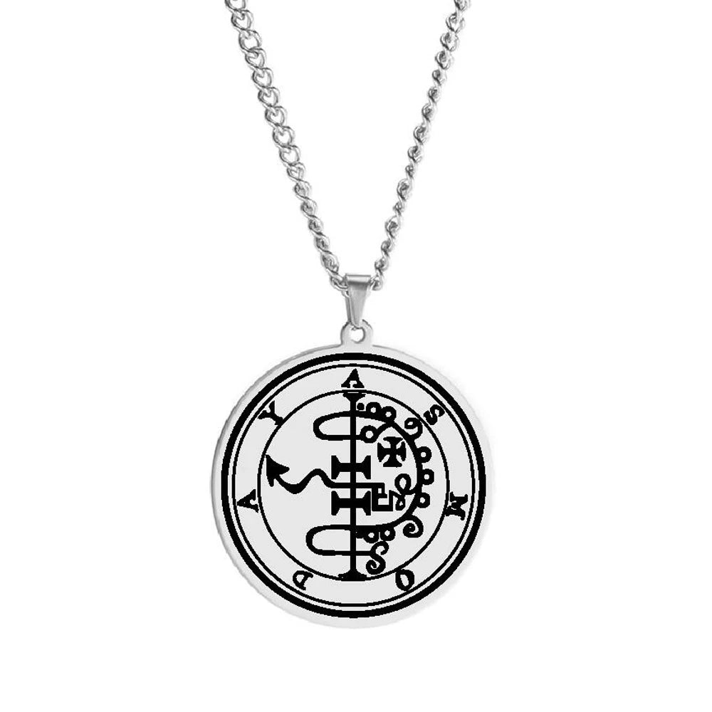Steel Color King Asmoday Sigil Demon Origins Seal Lesser Key of Solomon Goetia 25-36 Talisman Stainless Steel Pendant Necklace