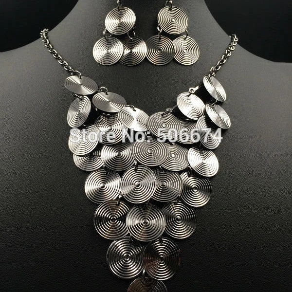 Hot Handmade Vintage Spiral Metal Layer Silver Black Plated Jewelry Women Bijoux Africa Necklace Wedding Engagement Party
