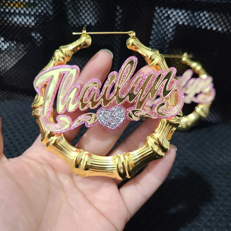 Hoop Acrylic Personalized Name Earrings Personalized Jewelry Fashion Show Charming Earrings Gold Gift Custom Bamboo 12 Copper