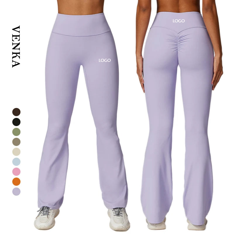 2024 New Arrival Custom Women Nude High Waist Bell Bottom Running Fitness Butt Lift Wide Leg Pants Gym Yoga Leggings for Women