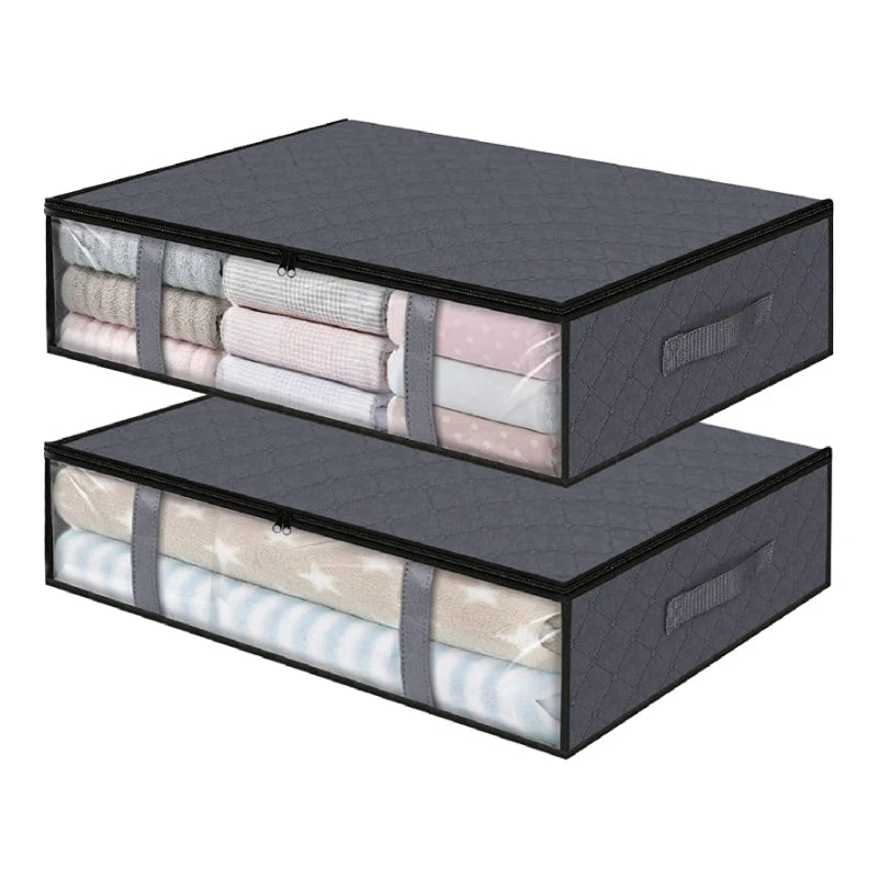 2-Pack Black Comforter Storage Bins Organizing Under Bed Storage Containers for Bedroom Clothes Storage