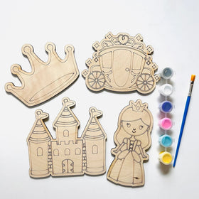 Pafu DIY Wood Paint Princess Kits Crown Castle Carriage Patterns Party Favors for Kids Hanging Ornaments