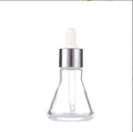 New Design Stock Transparent Glass Horn Round Shape 30ml Dropper Bottle with Spray Cap and Screen Printing for Essential Oils