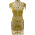 High End Handmade WDP-362 Keering Clear Silver Shiny Glass Dress Panel Art Deco Crystal Embroidered Flower Bodice Applique