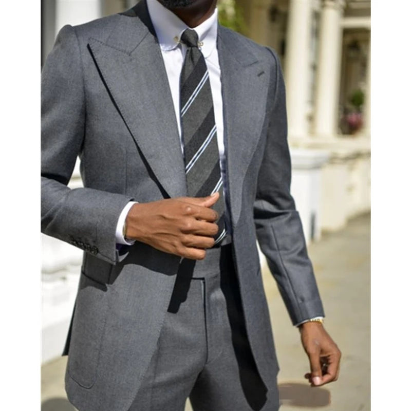 Dark Grey One Button Mens Suits Evening Party Wear 2 Pieces Formal Occasion Coat+Pant Jacket Wedding Tuxedos Groom