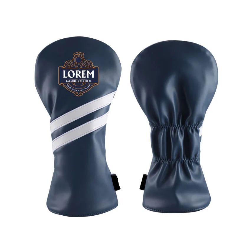 Premium Navy Blue Custom Badge Logo Black Mark Pu Leather Driver Headcover