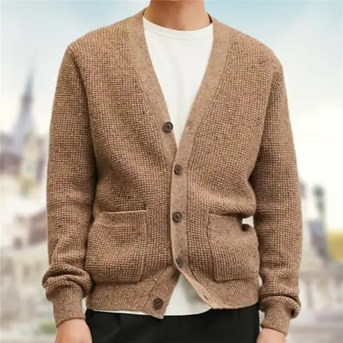 2026 OEM Supplier Custom Knit V Neck Cardigan Knitwear Cotton Merino Wool Embroidery Cardigan Sweater Men With Pocket