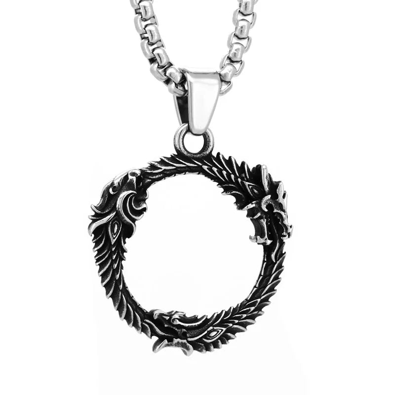 SS8-1086P 2023 New Arrival Stainless Steel Three Heads Dragon Pendant Round Shape Men's Necklace Vintage Punk Biker Jewelry Gift