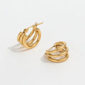 JOOLIM High End 18K Gold Plated Three Circle Multi-layer Hoop Earrings Stainless Steel Jewelry for Women