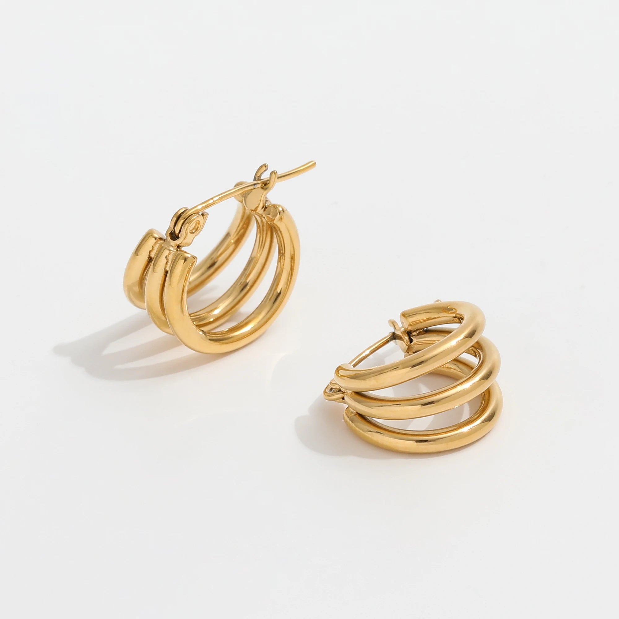 JOOLIM High End 18K Gold Plated Three Circle Multi-layer Hoop Earrings Stainless Steel Jewelry for Women