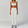 Custom Label Plain Color Threaded Women Yoga Set Nylon Spandex White Yoga Set