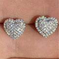 CAOSHI Wedding Jewelry Birthday Gift Full Stone Pave Set Stud Earrings for Women Cute Heart Women Earring Stud