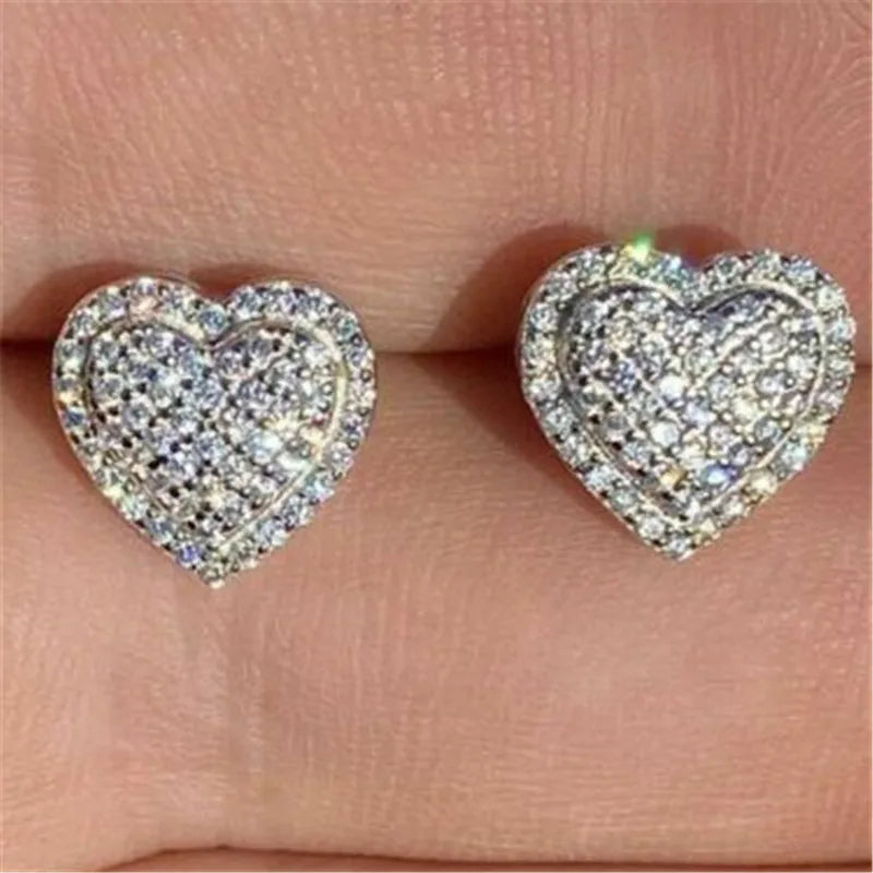 CAOSHI Wedding Jewelry Birthday Gift Full Stone Pave Set Stud Earrings for Women Cute Heart Women Earring Stud