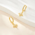 Cubic Zirconia Clover Charm Huggie Fine 925 Sterling Silver Hoop Earrings Women Jewelry
