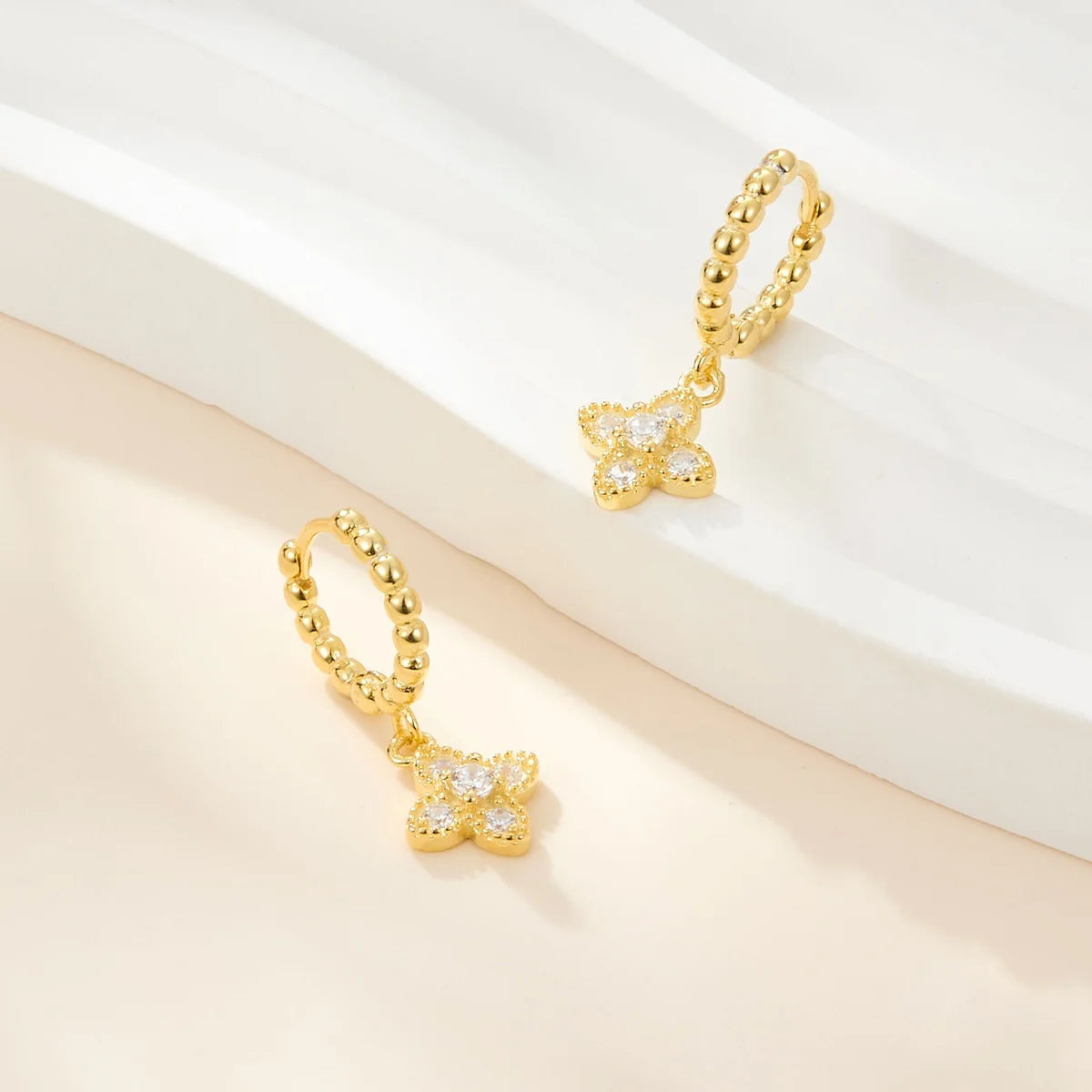 Cubic Zirconia Clover Charm Huggie Fine 925 Sterling Silver Hoop Earrings Women Jewelry