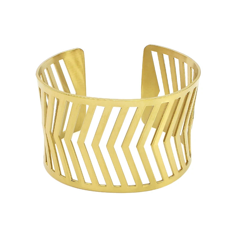 Luxury Gold Color Bangle Bracelet 4.1cm Width Stainless Steel Bracelet Sliver Big Circle Punk Bracelet for Women Man