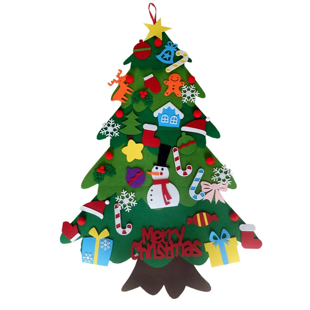 Hot Selling Kids DIY Felt Christmas Tree Decorations New Design with 32 PCS Ornaments