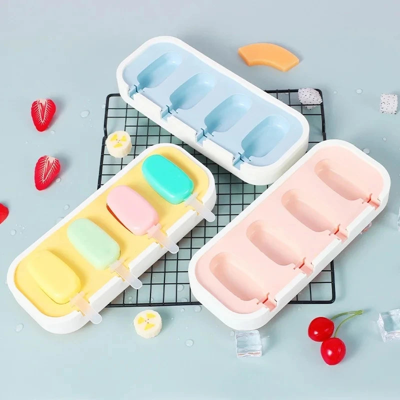 Cartoon Animals Silicone Ice Mold Easy Popsicle Molds With Lid and Sticks DIY Homemade Lolly Bar Pop