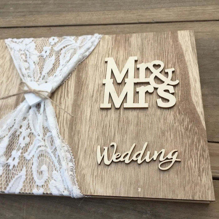 TC Customised Laser Engraved DIY Wooden Mr & Mrs Photo Frame 20/30/40 Pages Wedding Guest Sign-in Book Wedding Signature Book