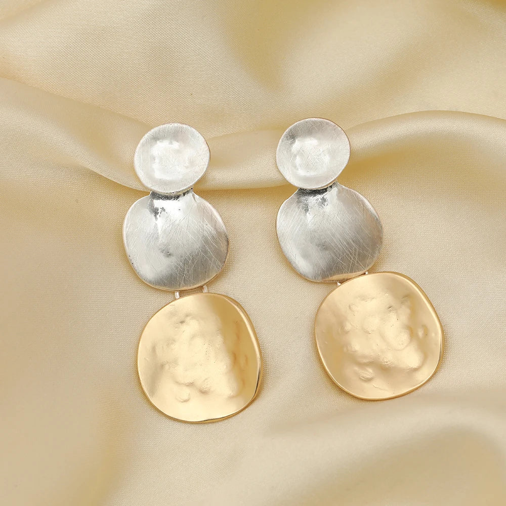 TongLing European Brushed Matte Vintage Handmade Dainty Jewelry Geometric Round Dangle Big Earrings for Daily Life
