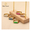 Multi Color Drops of Oil Waterproof Non-fading 18k Gold Plated Stainless Steel Personalized Enamel Gold Ring