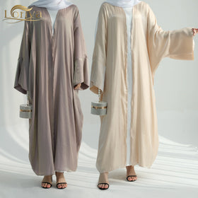 Loriya Wholesale Dubai Abaya 2024 Solid Color Islamic Clothing Abaya Women Muslim Dress Kimono Cardigan Open Abaya