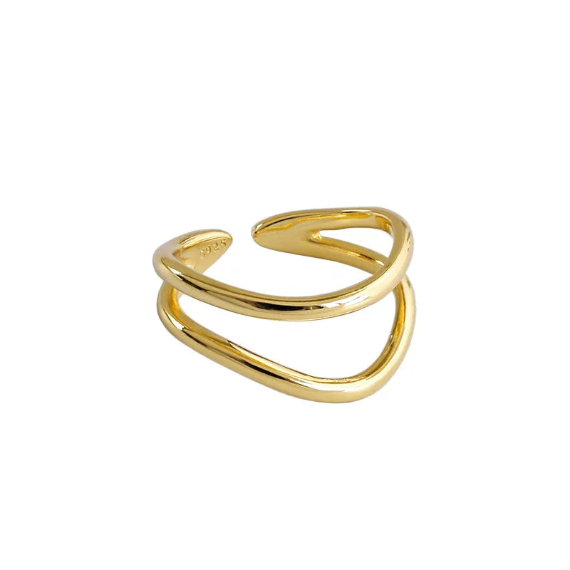 18K Gold Plated S925 Ring Sterling Silver Ring Elegant Smooth Double Layer Line INS Smooth Female Ring