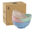 4 Pieces / Set Biodegradable Tableware Set Natural Wheat Straw Rice Bowl Dessert Salad Bowl Wheat Stripe Bowl Set