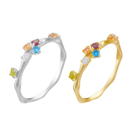 Simple Popular Personalized rainbow Gemstone Ring 925 Sterling Silver Gold Plated Colorful Zircon Ring