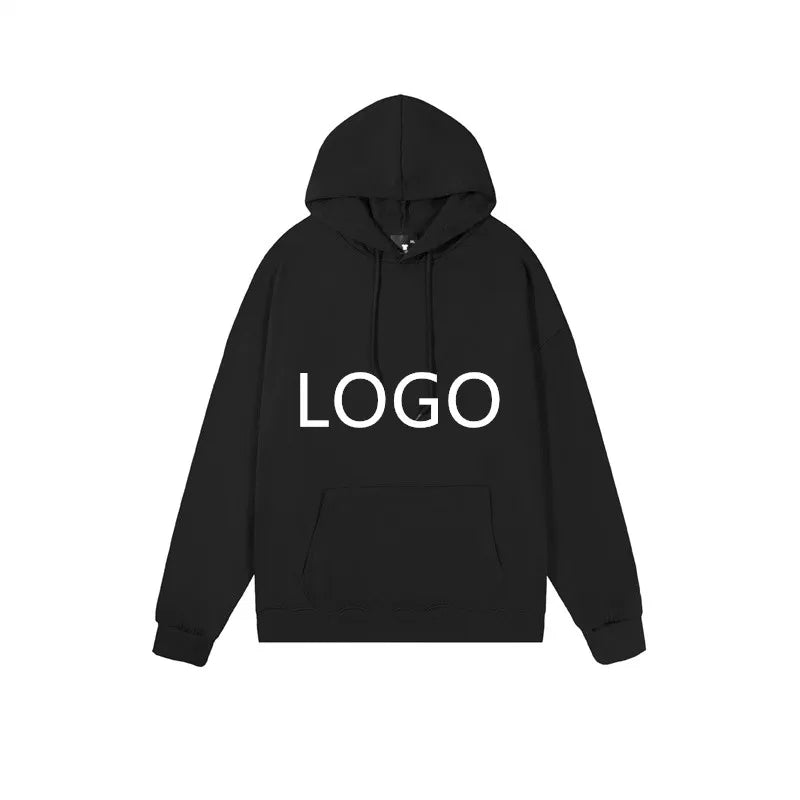 260gsm Polyester Custom Logo Spring Autumn Pullover Sweatshirt Men and Women Unisex Solid Drawstring Hoodie