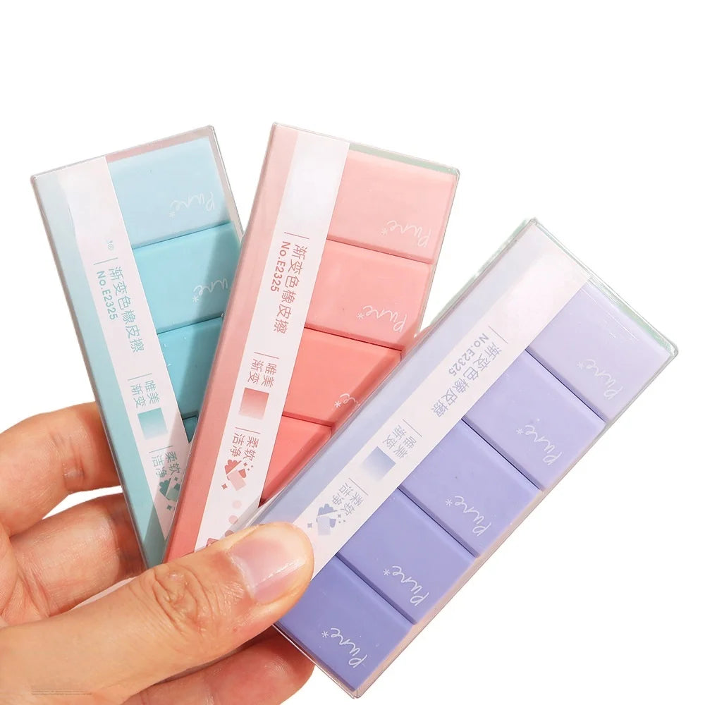 New Cute Candy Japanese Macaron Morandi Color Eraser Office School Gradient Solid Color Erasers Set Stationery Supplies 5pcs/bag