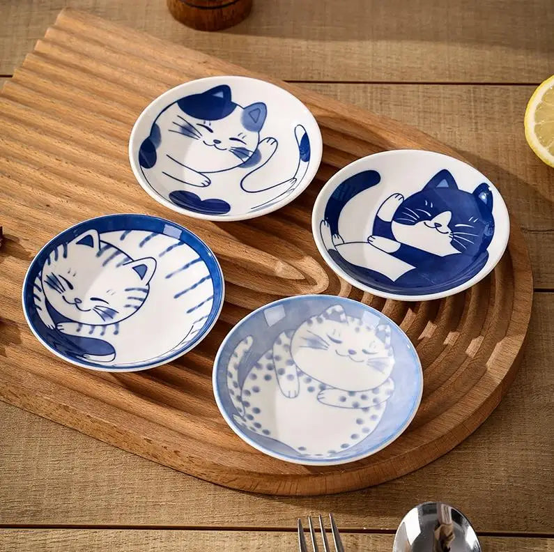 Cute Cat Mini Ceramics Soy Dish Sauce Vinegar Jam Dishes Kitchen Small Seasoning Plates Tableware Gifts for Kitchen