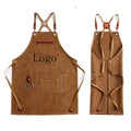 Custom Logo Thickened Wear-Resistant Leather Canvas Sleeveless Apron Eco-friendly Reusable for Men Women Chef Coffee