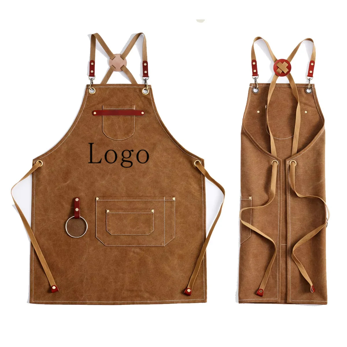 Custom Logo Thickened Wear-Resistant Leather Canvas Sleeveless Apron Eco-friendly Reusable for Men Women Chef Coffee
