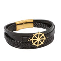 Trendy Layered Stainless Steel Rudder Charm Hand Woven Bracelet for Mens