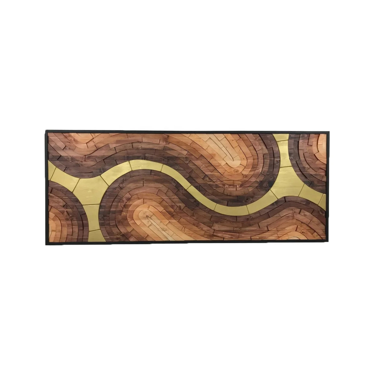 Large Modern Abstract 3D Mosaic Wall Art Gold Brown Wood 3D Wall Hanging Luxury Home Decor for Hotel Art Wall Inspired Art Deco