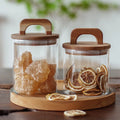 Transparent Glass Container Clear Borosilicate Kitchen Food Glass Jar Set with Wood Lid Storage Bottles Jars