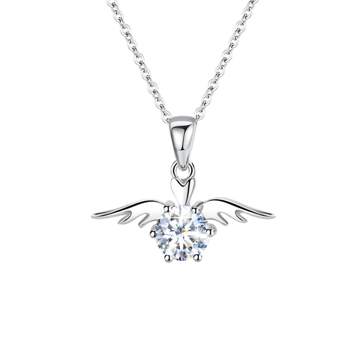 Fashion 1 Carat Diamond 925 Sterling Silver White Gold Joyas Wedding Charm Angel Moissanite Necklace Women