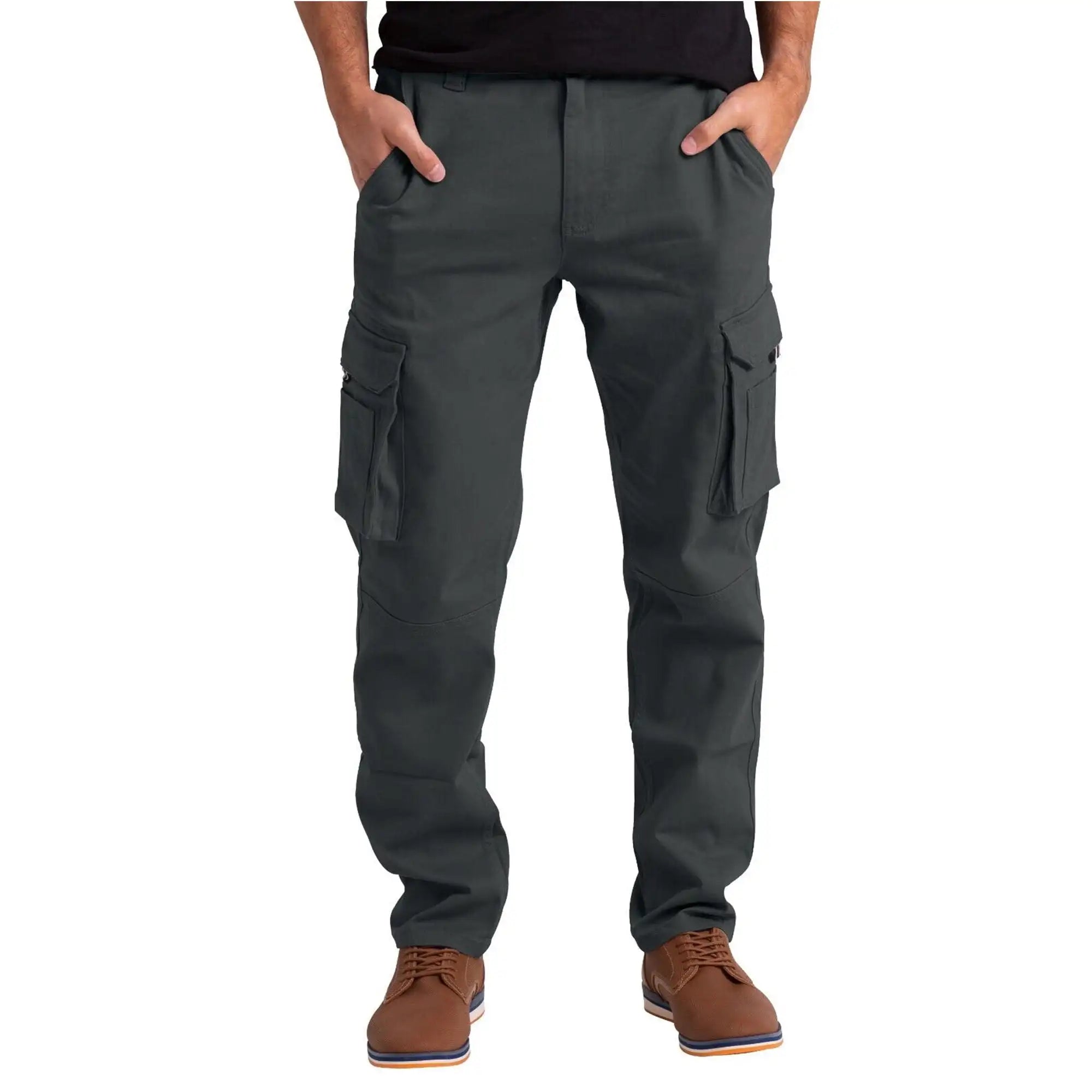 Men's Eco-Friendly Breathable Waterproof Polyester/Cotton Casual Baggy Workwear Cargo Pants XL Size Mid Waist Zip Fly Flare