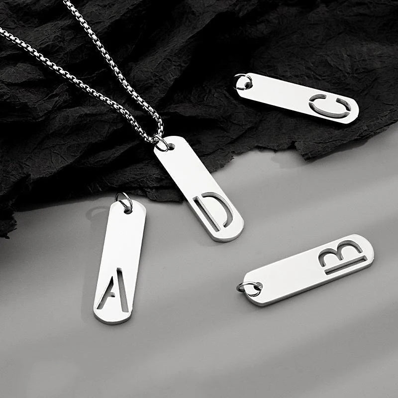 Hip Hop Rock Silver Plated Stainless Steel A-Z Alphabet 26 Initial Letters Necklace Jewelry for Men