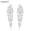 LUOTEEMI Wholesale Fashion Luxury Rhodium Plated Bridal Shining Clear Cubic Zirconia Long Wedding CZ Chandelier Earrings